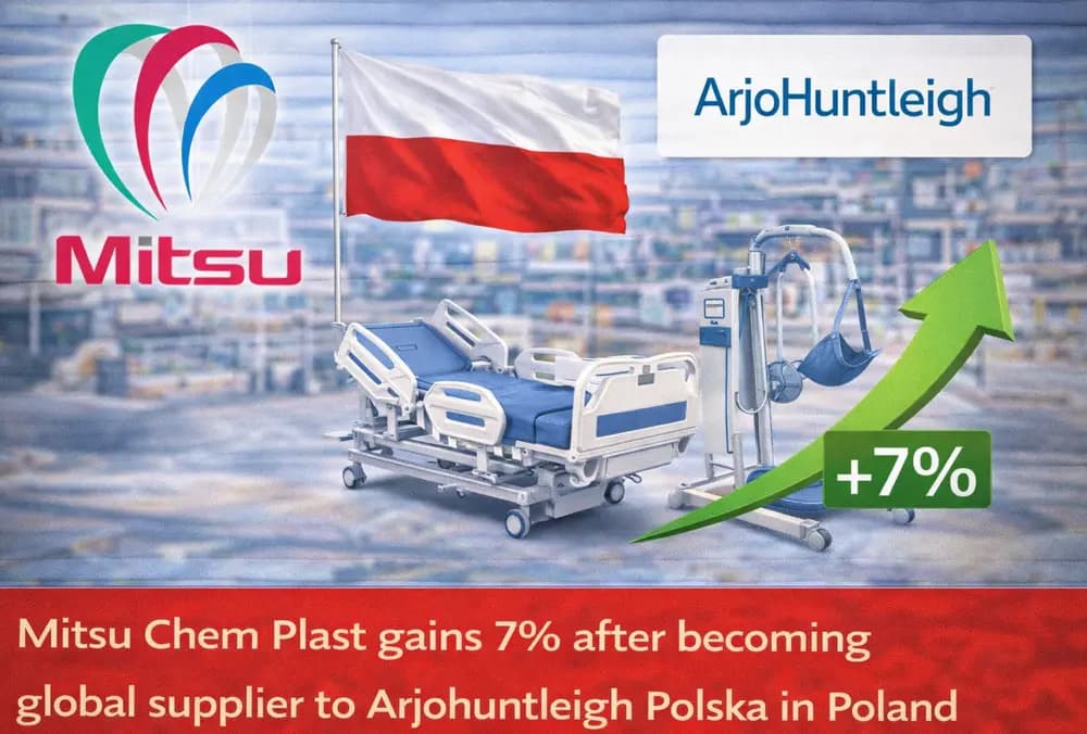 Mitsu Chem Plast gains 7% after becoming global supplier to Arjohuntleigh Polska in Poland