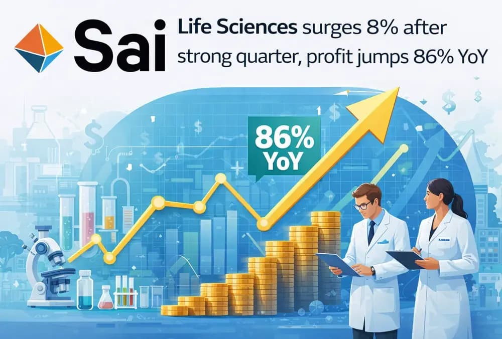 Sai Life Sciences में 8% की तेजी, मजबूत तिमाही नतीजों के बाद मुनाफा 86% सालाना बढ़ा।