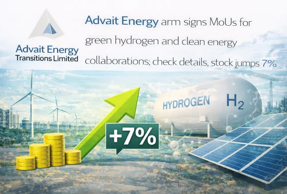 Advait Energy स्टॉक में 7% की तेजी, शाखा के ग्रीन हाइड्रोजन और क्लीन एनर्जी सहयोग के लिए MoUs पर हस्ताक्षर करने के बाद; विवरण यहां देखें।