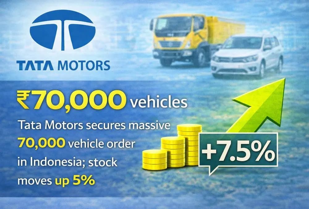 Tata Motors के स्टॉक में 5% की बढ़ोतर, इंडोनेशिया में 70,000 वाहन का बड़ा ऑर्डर हासिल करने के बाद।