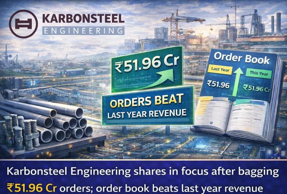 Karbonsteel Engineering के शेयर चर्चा में, ₹51.96 करोड़ के ऑर्डर मिलने के बाद; ऑर्डर बुक ने पिछले साल की आय को पार किया।