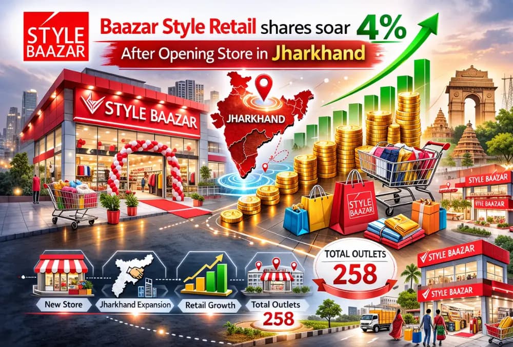 Baazar Style Retail के शेयर में 4% की तेजी, झारखंड में नया स्टोर खोलने के बाद; कुल आउटलेट्स 258 तक पहुंचे।