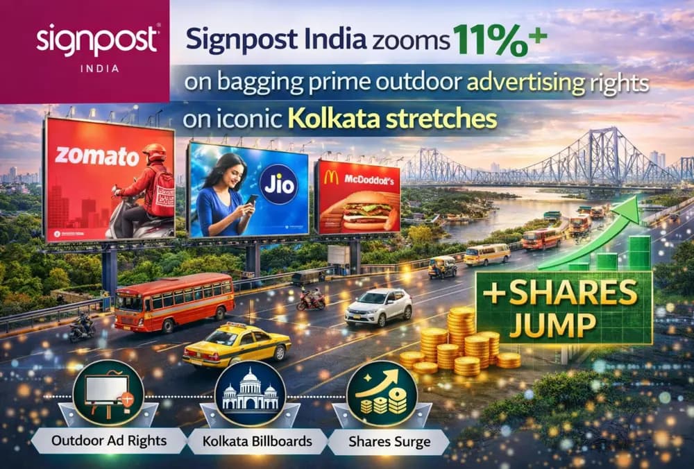 Signpost India में 11% का उछाल, कोलकाता के प्रमुख स्थलों पर प्राइम आउटडोर विज्ञापन अधिकार हासिल किया।