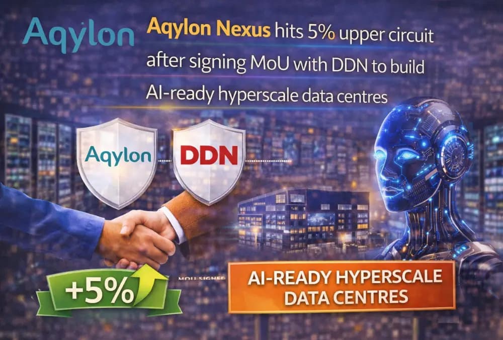 Aqylon Nexus का शेयर 5% ऊपरी सर्किट तक पहुंचा, AI-रेडी हाइपरस्केल डेटा सेंटर बनाने के लिए, DDN के साथ MoU पर हस्ताक्षर करने के बाद।