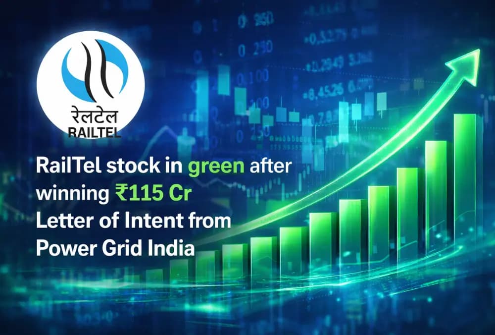 RailTel के शेयर तेजी से बढ़े, Power Grid India से ₹115 करोड़ के Letter of Intent मिलने के बाद।