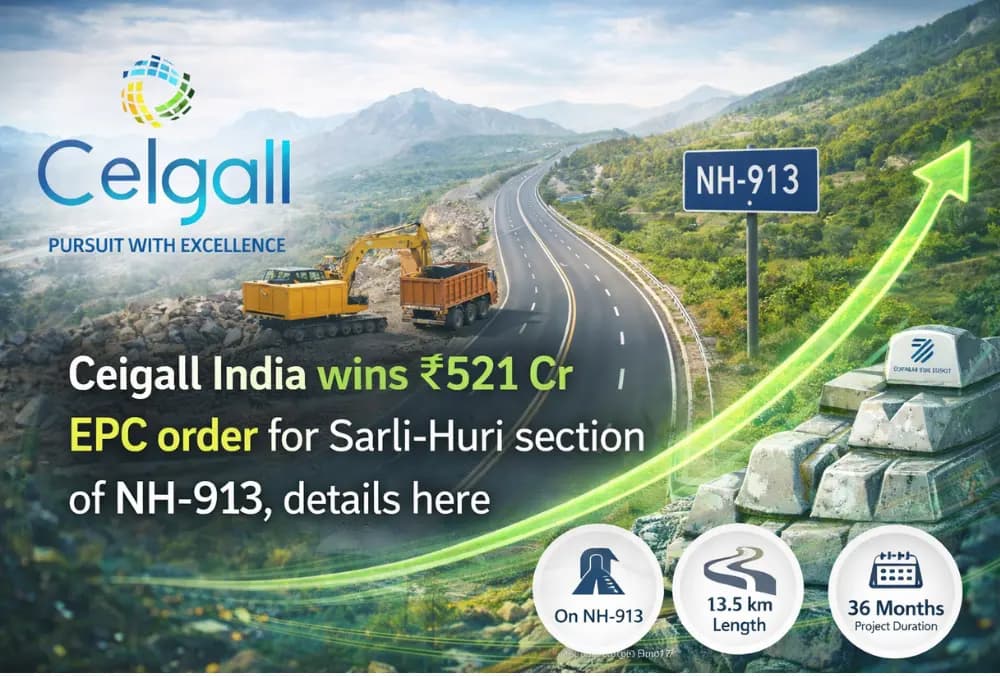 Ceigall India ने Sarli-Huri सेक्शन NH-913 के लिए ₹521 करोड़ EPC ऑर्डर जीता, विवरण यहाँ देखें।