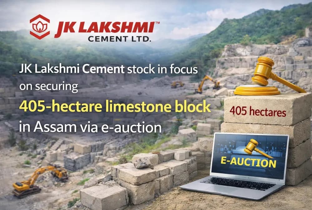 JK Lakshmi Cement के शेयर चर्चा में, Assam में 405-हेक्टर चूना पत्थर ब्लॉक e-auction के माध्यम से सुरक्षित करने के बाद।
