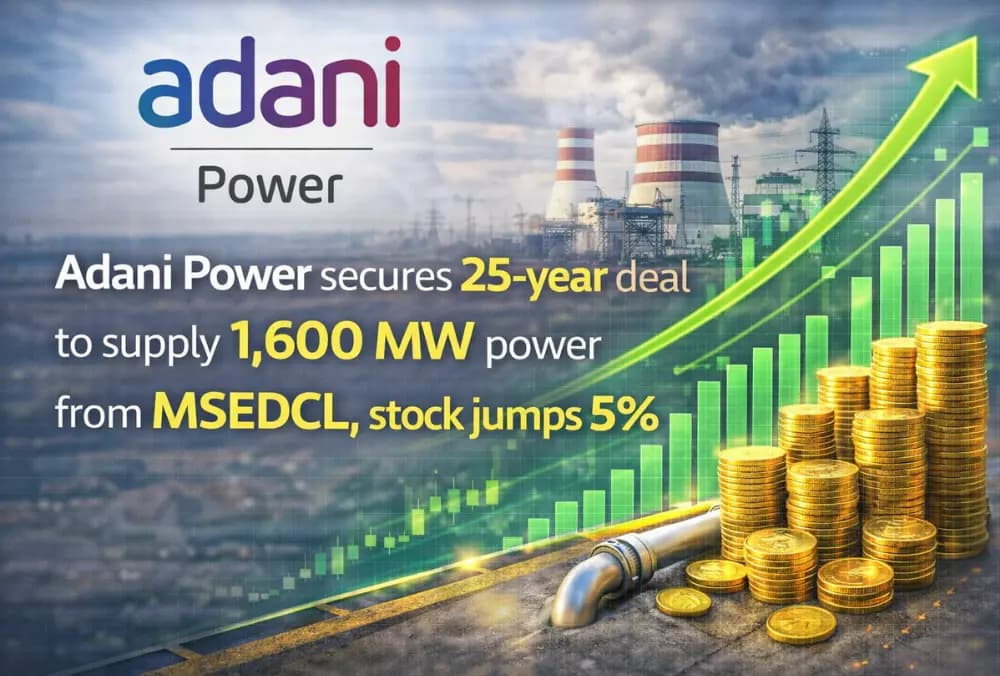 Adani Power के शेयर में 5% का उछाल, 25 साल के समझौते में MSEDCL से 1,600 MW पावर सप्लाई के लिए डील हासिल करने के बाद।