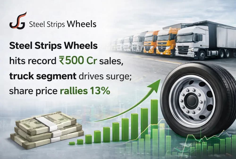 Steel Strips Wheels ने रिकॉर्ड ₹500 करोड़ बिक्री दर्ज की, ट्रक सेगमेंट की बढ़त से शेयर में 13% का उछाल।