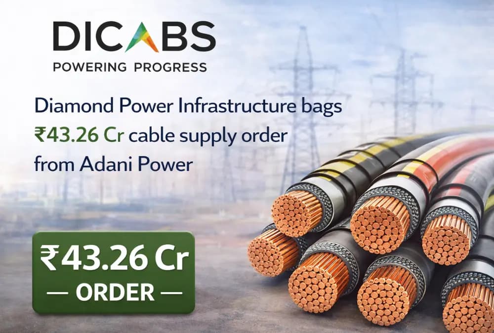 Diamond Power Infrastructure ने Adani Power से ₹43.26 करोड़ के केबल सप्लाई ऑर्डर को हासिल किया।