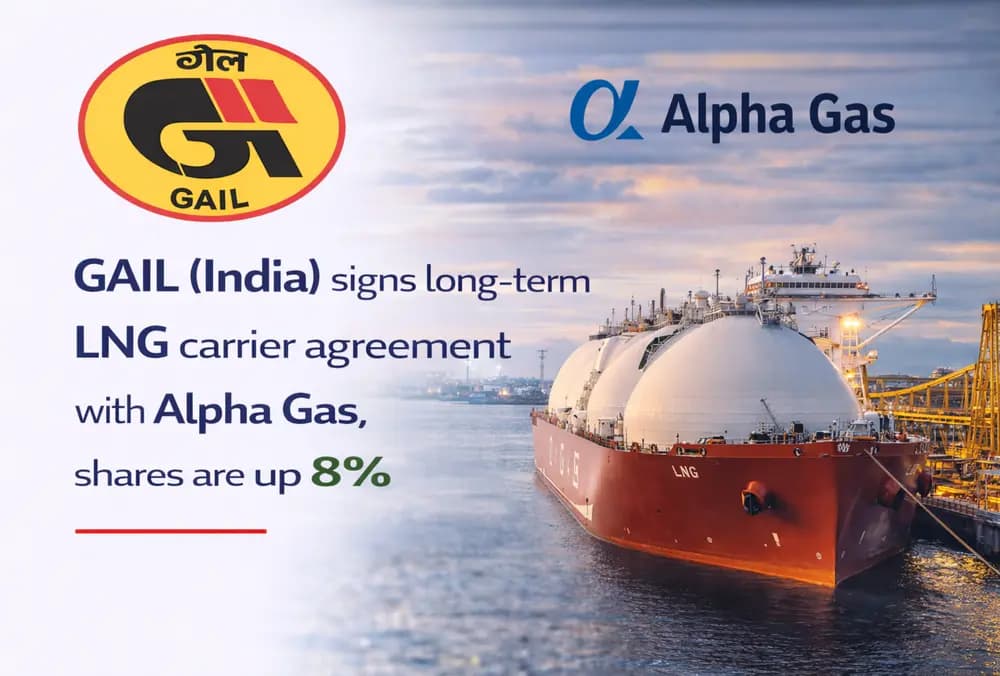 GAIL (India)के शेयर में 8% की बढ़त, Alpha Gas के साथ लॉन्ग-टर्म LNG कैरियर एग्रीमेंट पर हस्ताक्षर करने के बाद।
