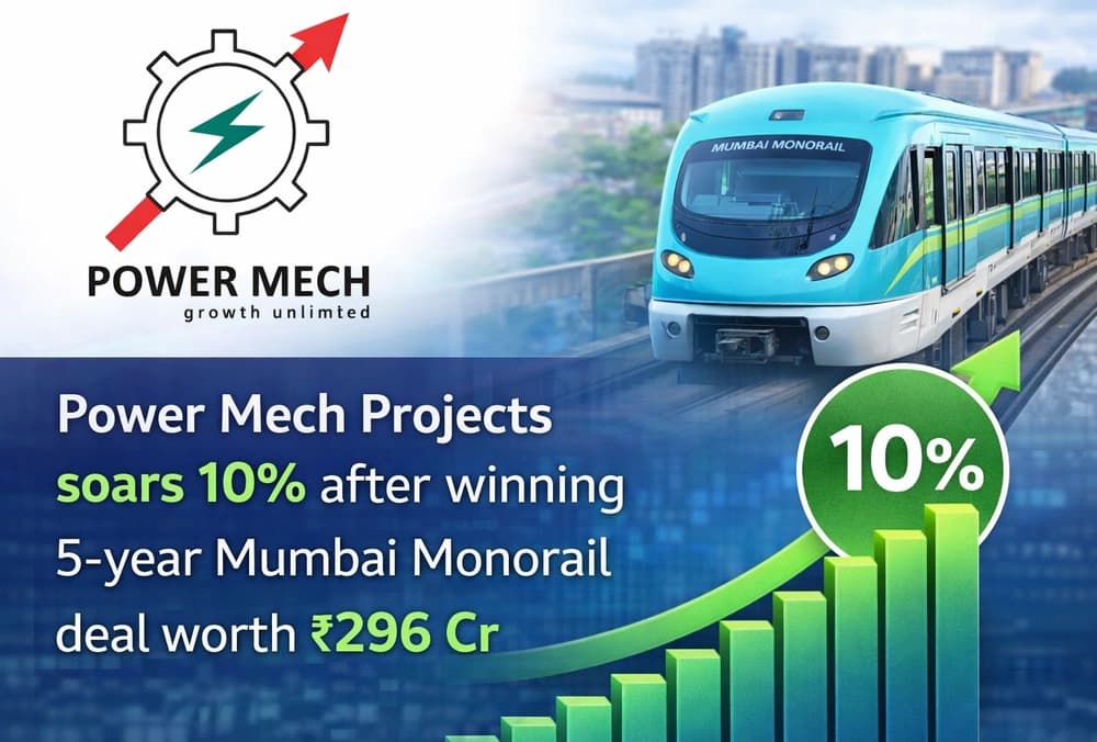 Power Mech Projects के शेयर में 10% का उछाल, ₹296 Cr मुंबई मोनोरेल डील मिलने के बाद।
