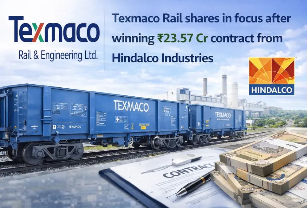 Texmaco Rail के शेयर चर्चा में, कंपनी को Hindalco Industries से ₹23.57 करोड़ का कॉन्ट्रैक्ट मिलने के बाद।