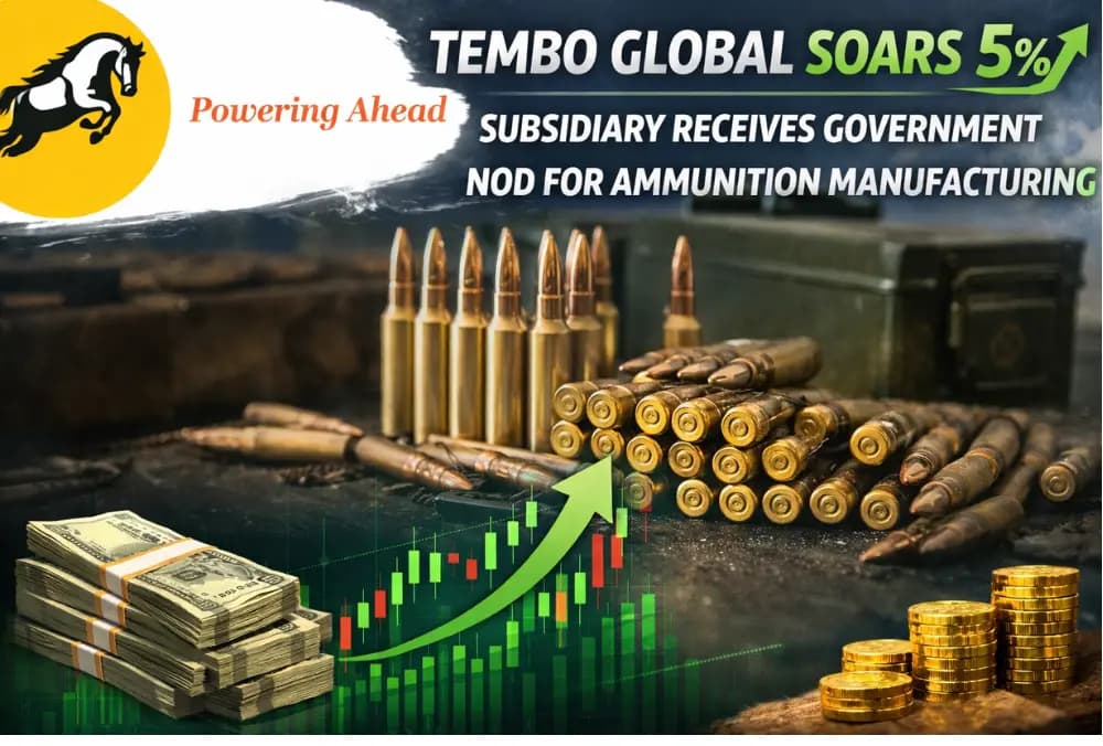 Tembo Global में 5% की तेजी, सहायक कंपनी को गोला-बारूद निर्माण के लिए सरकारी मंजूरी मिलने के बाद।