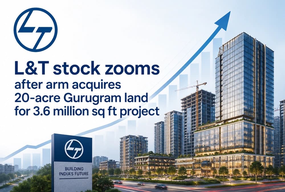 L&T स्टॉक में तेजी, सहायक कंपनी के 20 एकड़ गुरुग्राम जमीन 3.6 मिलियन वर्ग फुट प्रोजेक्ट के लिए खरीदने के बाद।
