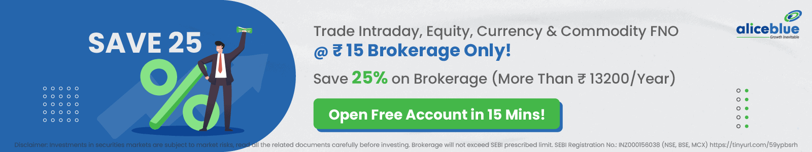 Invest in Trade Intraday, Equity, Currency at Rs.15 Brokerage only in Alice Blue